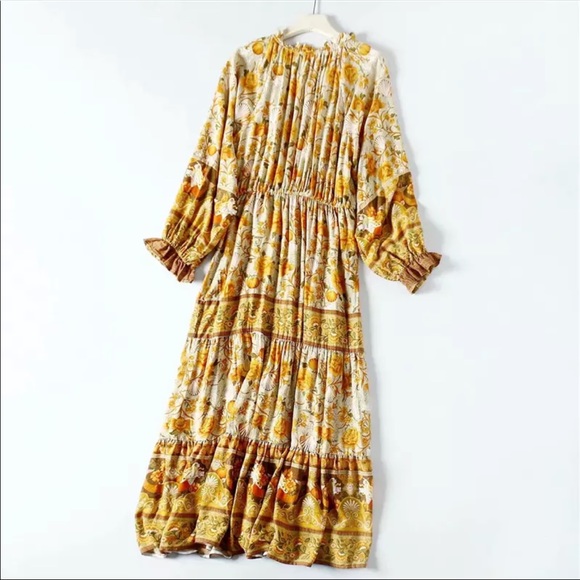 Long Sleeve Boho Floral Gypsy Print Maxi Dress - Picture 7 of 13